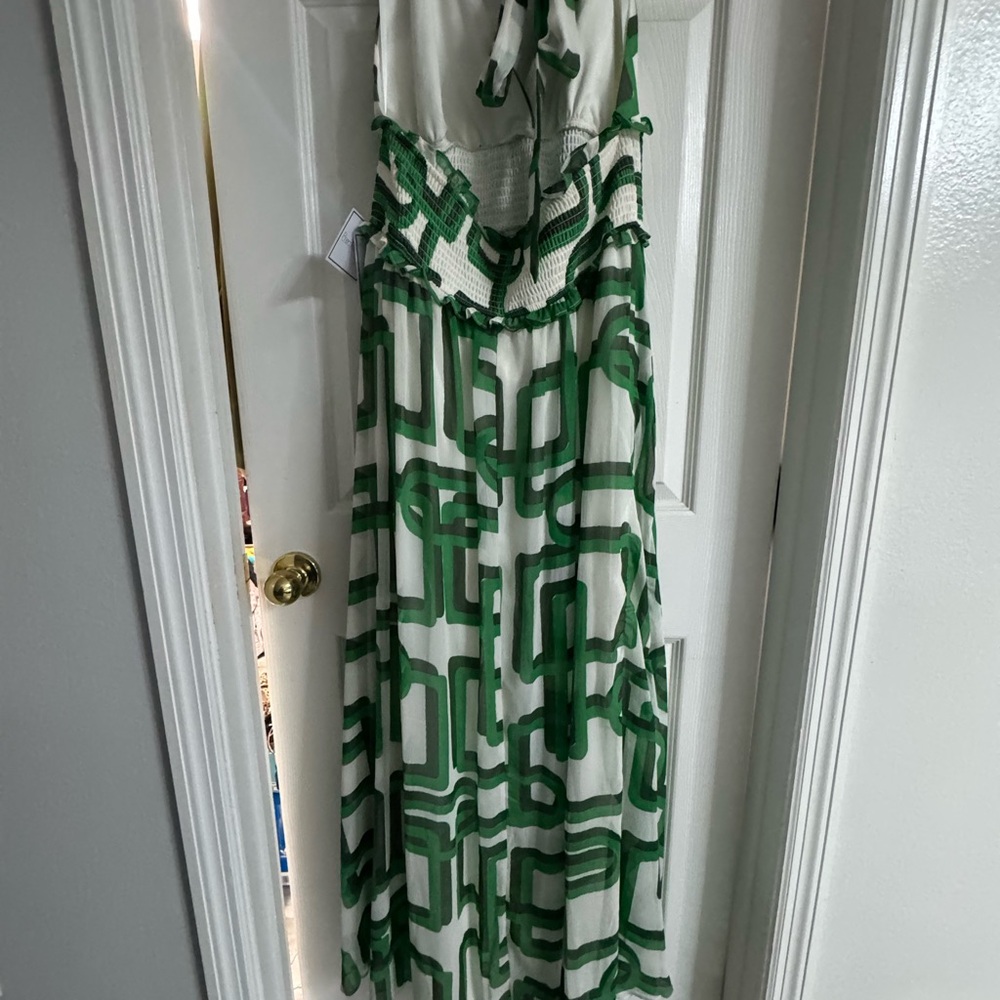 Premier Green and White Abstract Maxi Dress